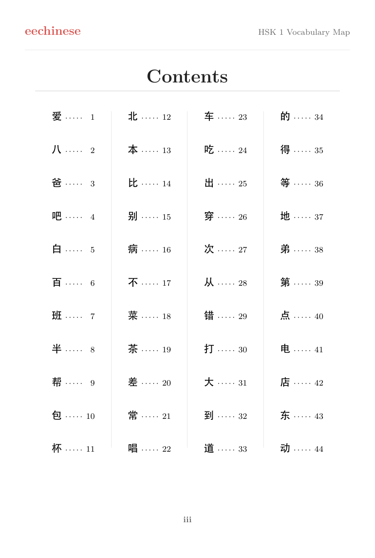 HSK 1 Clickable contents